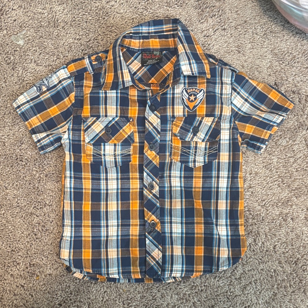 Quad Seven  Blue and Orange Plaid Button Down Shirt
